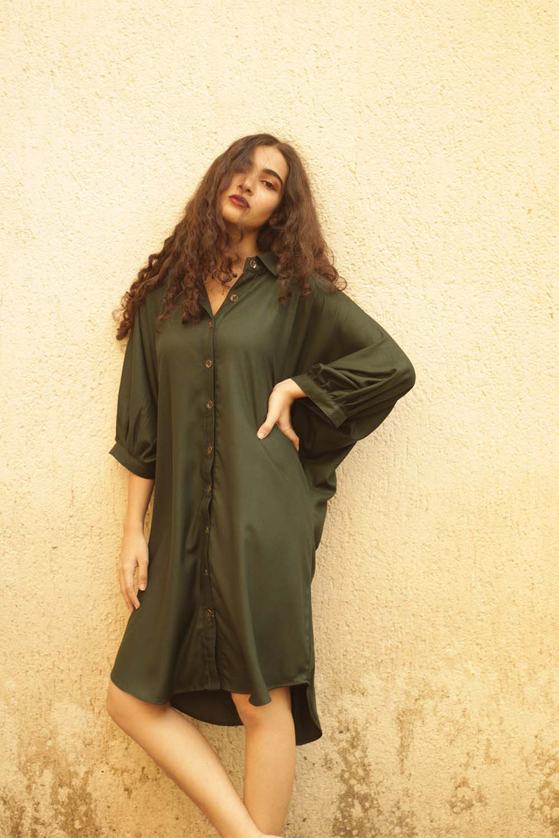 Shirt Dress in Rayon | Green