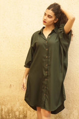 Shirt Dress in Rayon | Green