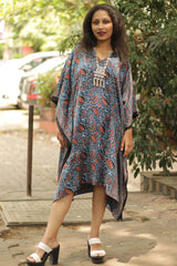 Ajrakh Modal Kaftan Dress - Blue