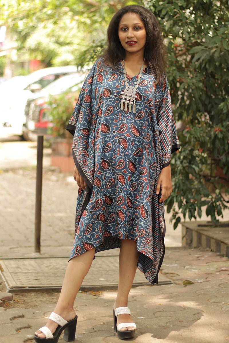 Ajrakh Modal Kaftan Dress - Blue