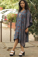 Ajrakh Modal Kaftan Dress - Blue