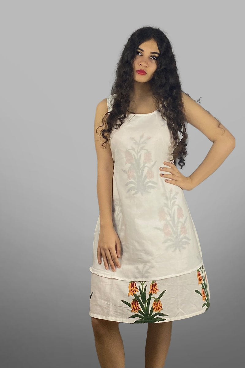 Layered Short Dress in Chrome Sanganeri Florals
