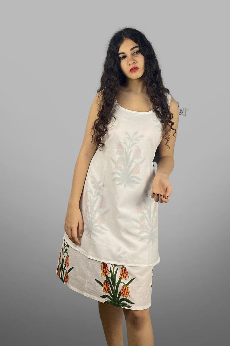 Layered Short Dress in Chrome Sanganeri Florals