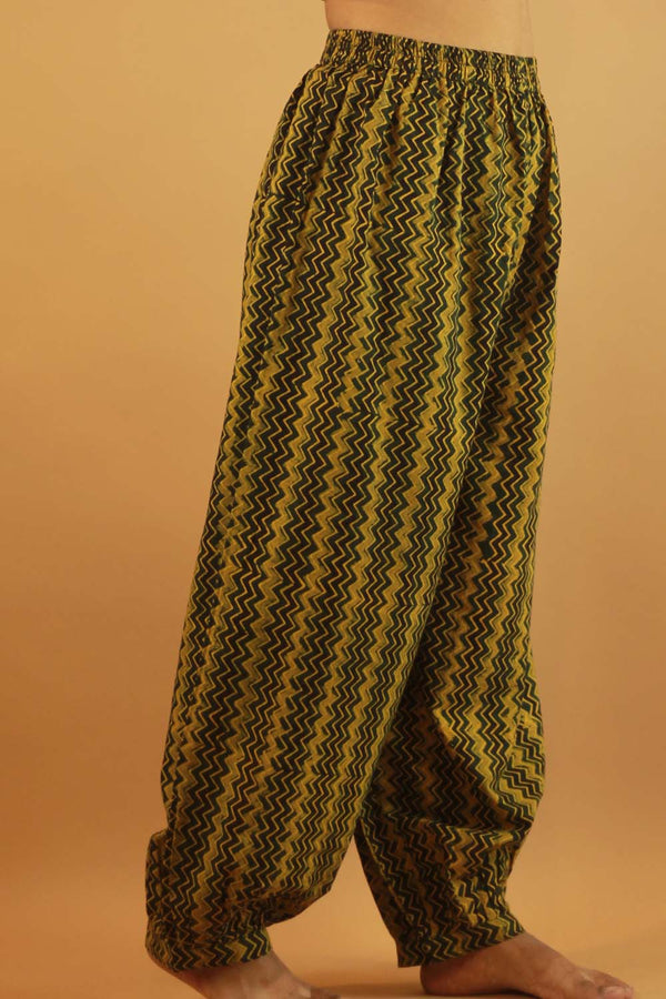 Suhaira | Harem Pants | Green Chevron Ajrakh