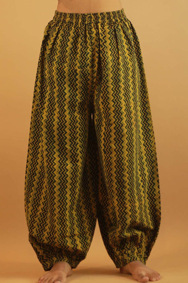 Suhaira | Harem Pants | Green Chevron Ajrakh