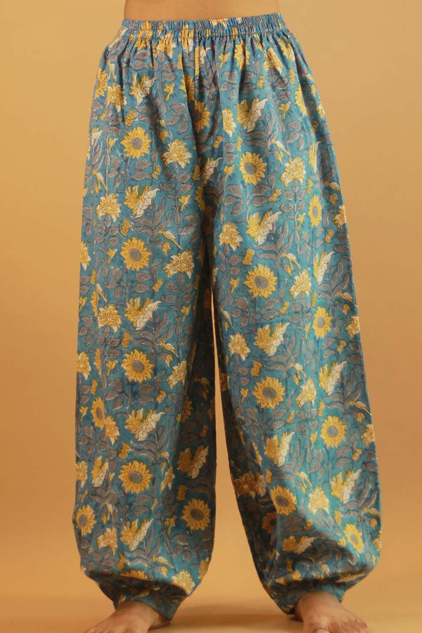 Suhaira | Harem Pants | Sky Blue & Yellow Sanganeri