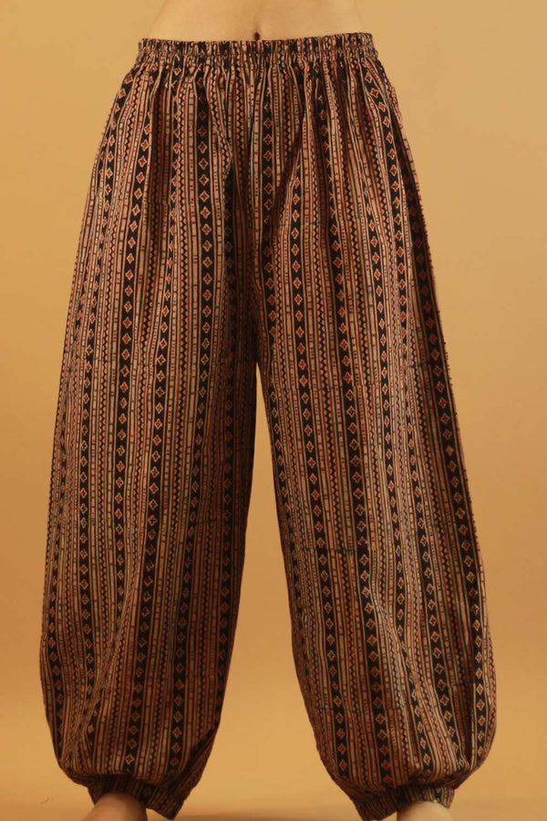Suhaira | Harem Pants |  Abstract Rust & Black Stripes Ajrakh