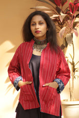 Reversible Short Jacket - Indigo/Red Kantha