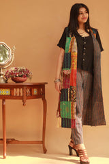 Sleeveless Reversible Jacket - Mosaic Kantha Silk/ Ajrakh Stripes