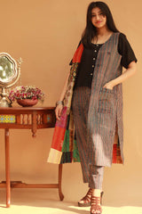 Sleeveless Reversible Jacket - Mosaic Kantha Silk/ Ajrakh Stripes