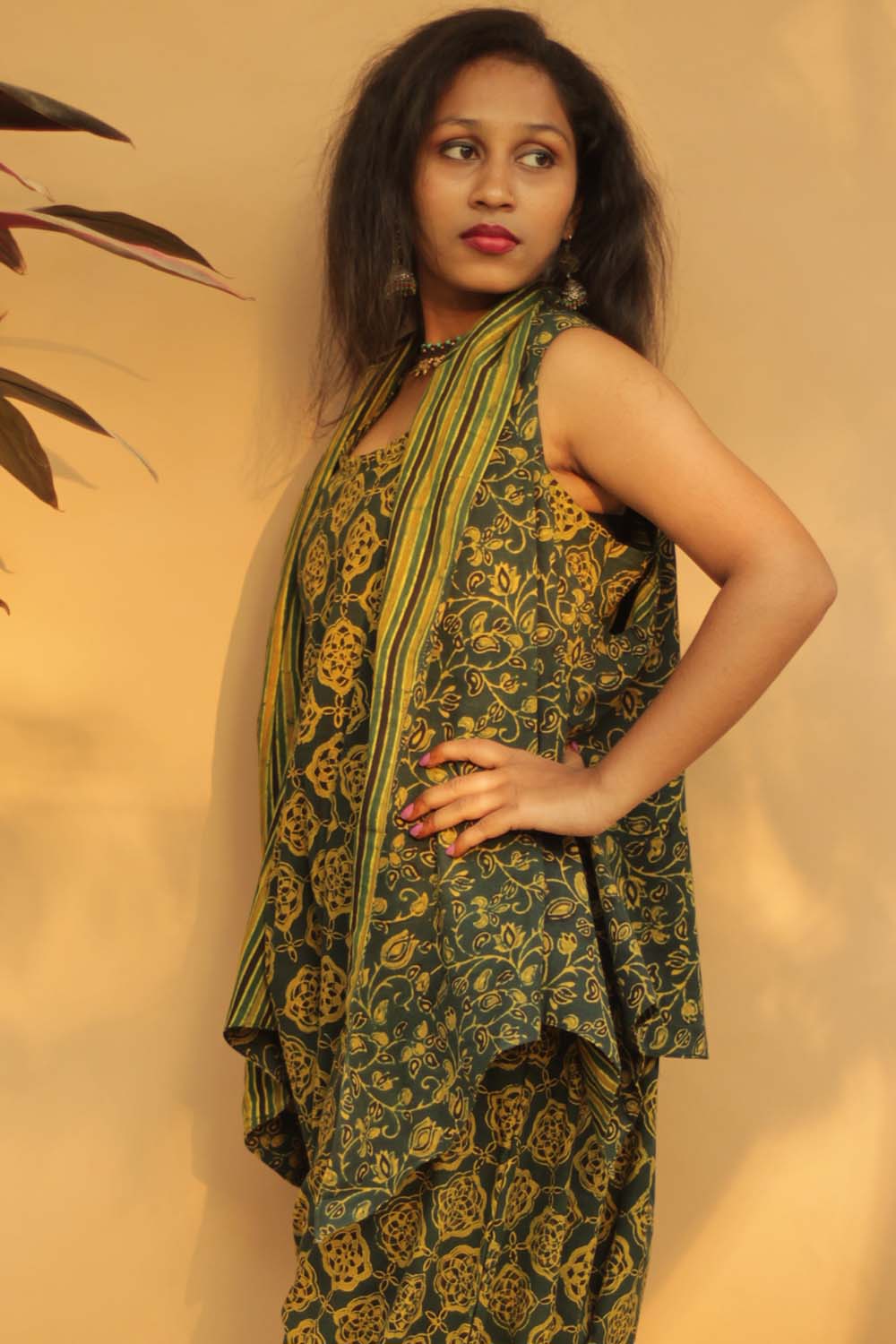 Tapered Reversible Jacket | Green Ajrakh Striped/Ajrakh Bel