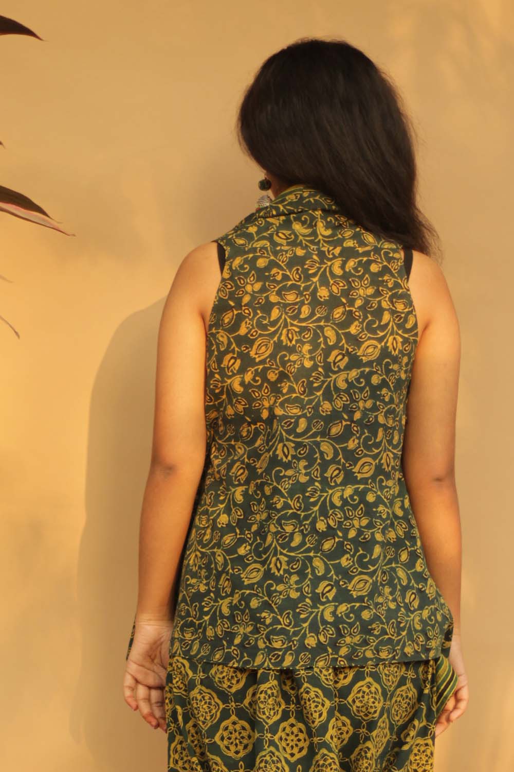 Tapered Reversible Jacket | Green Ajrakh Striped/Ajrakh Bel