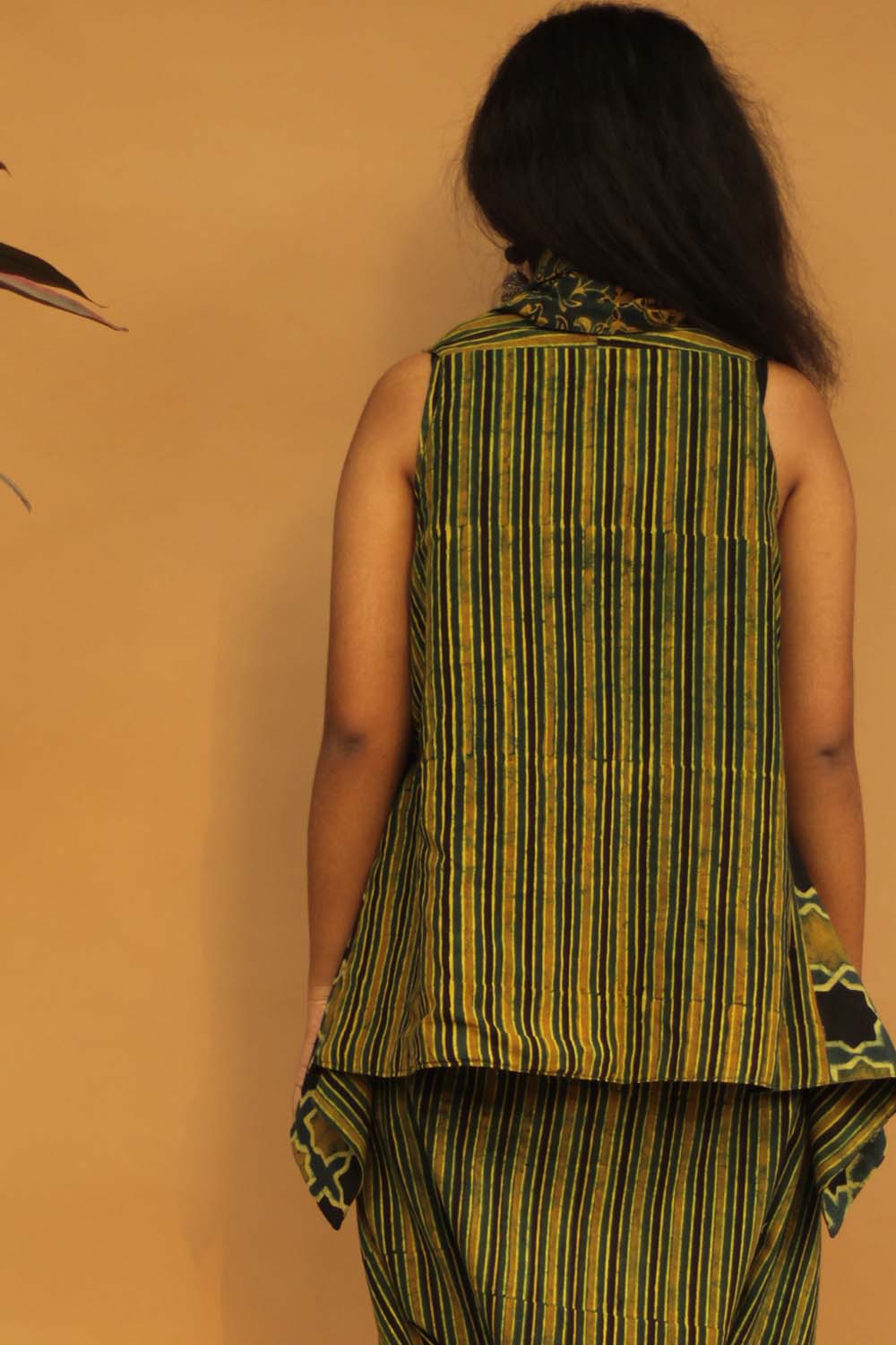 Tapered Reversible Jacket | Green Ajrakh Striped/Ajrakh Bel