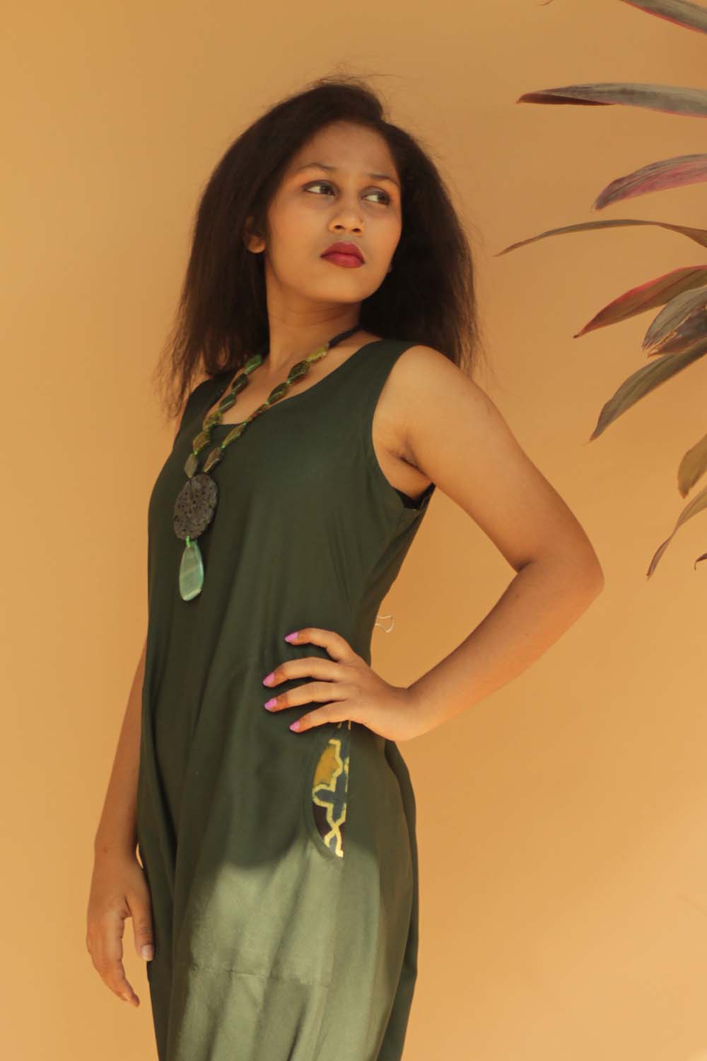 Jodhpuri Jumpsuit | Army Green with Ajrakh