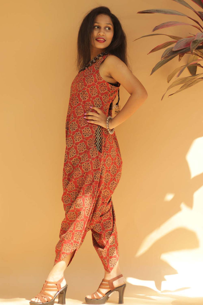 Jodhpuri Jumpsuit in Red Ajrakh Lattice