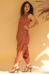 Jodhpuri Jumpsuit in Red Ajrakh Lattice