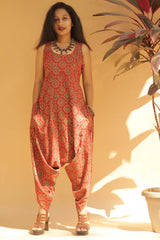 Jodhpuri Jumpsuit in Red Ajrakh Lattice