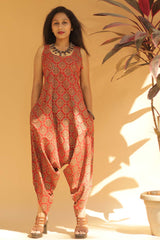 Jodhpuri Jumpsuit in Red Ajrakh Lattice