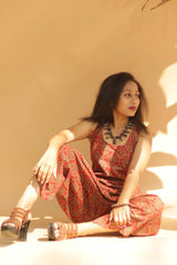 Jodhpuri Jumpsuit in Red Ajrakh Lattice