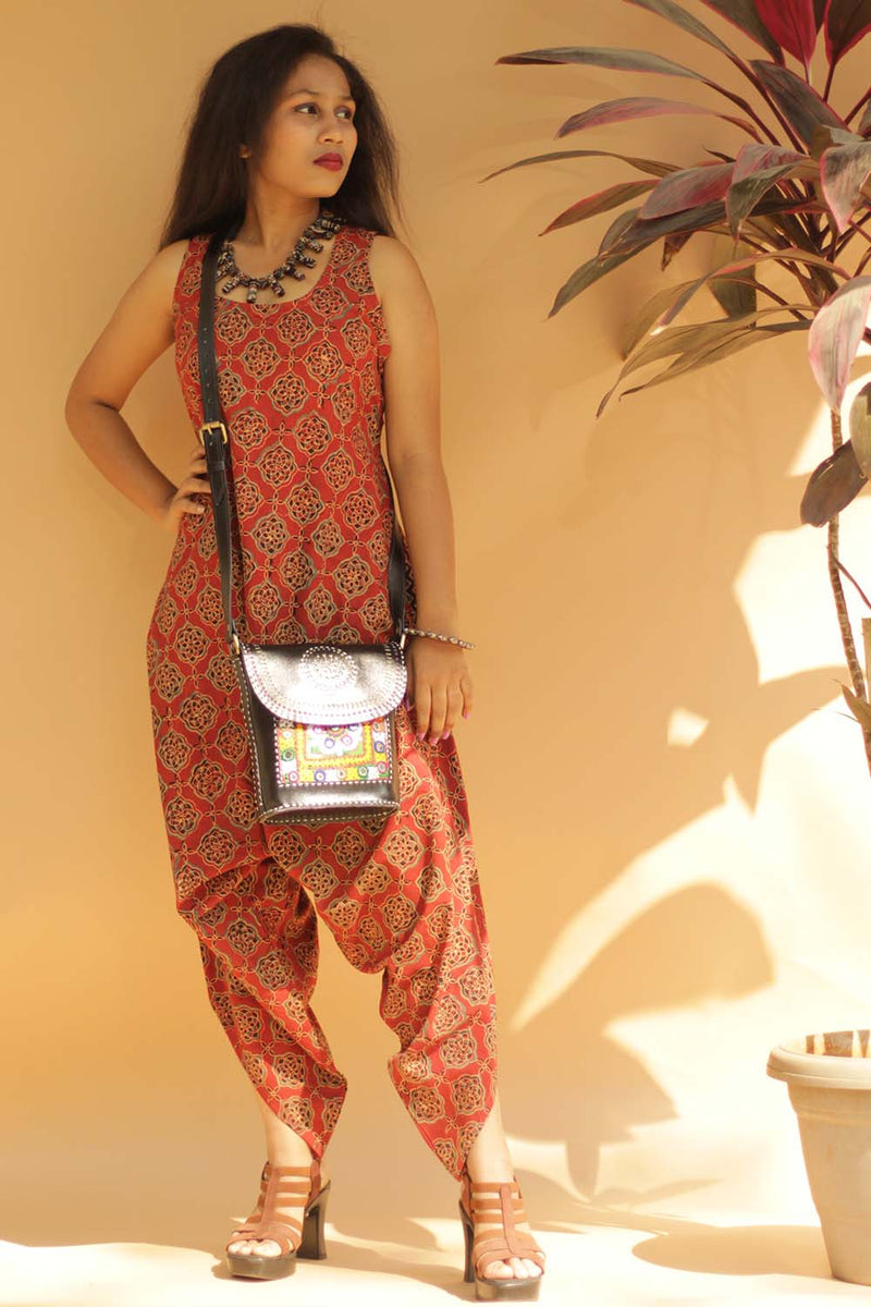 Jodhpuri Jumpsuit in Red Ajrakh Lattice