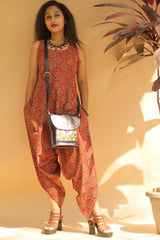 Jodhpuri Jumpsuit in Red Ajrakh Lattice