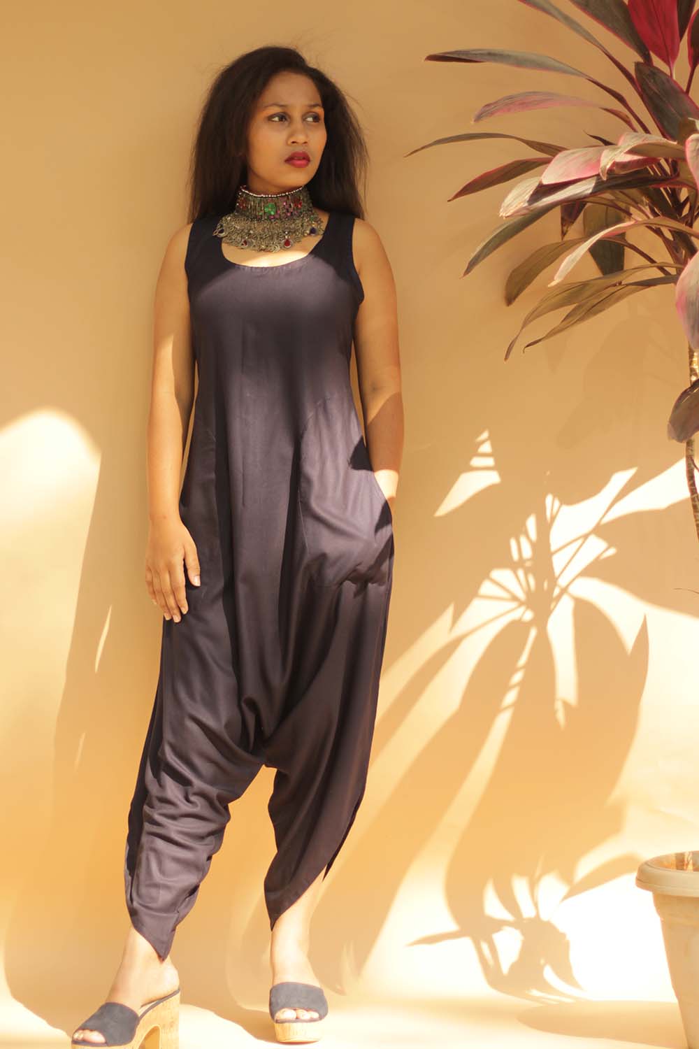 Jodhpuri Jumpsuit- Dark Blue with Ajrakh