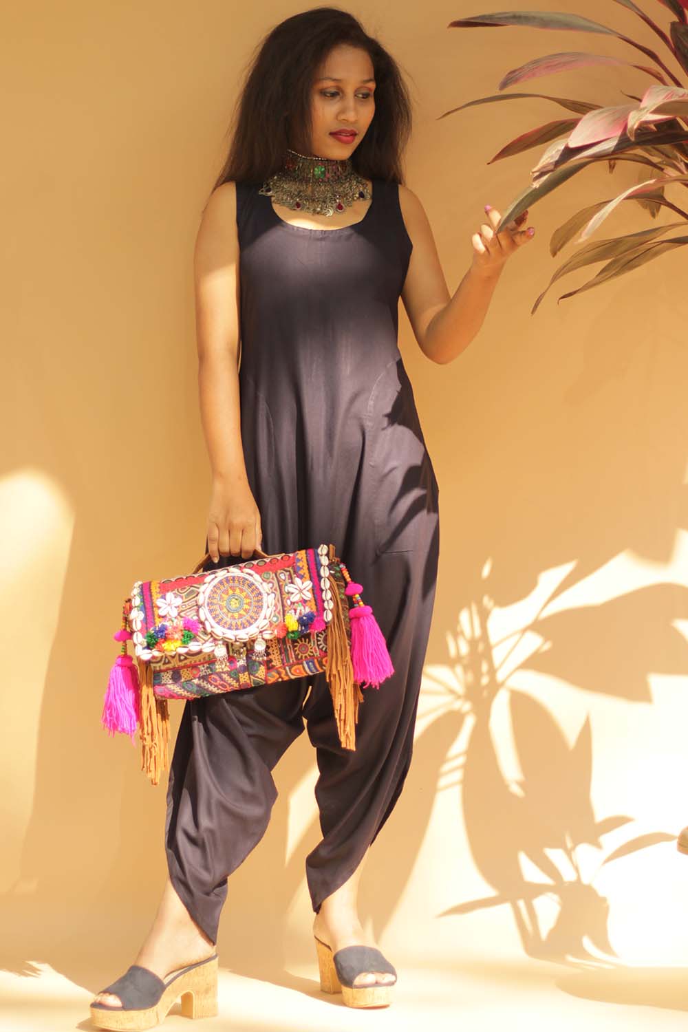 Jodhpuri Jumpsuit- Dark Blue with Ajrakh