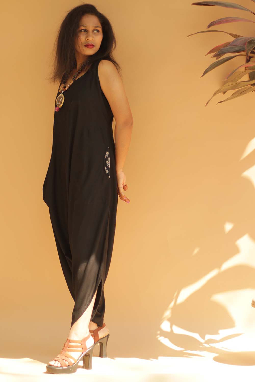 Jodhpuri Jumpsuit | Simply Black with Ajrakh