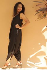 Jodhpuri Jumpsuit- Simply Black with Ajrakh