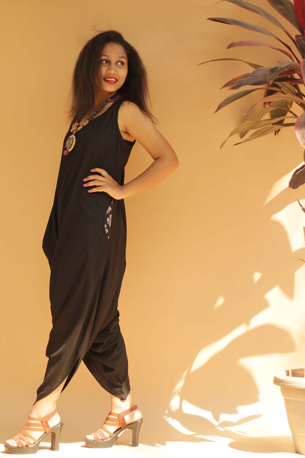 Jodhpuri Jumpsuit | Simply Black with Ajrakh