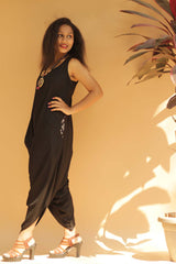 Jodhpuri Jumpsuit- Simply Black with Ajrakh