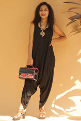 Jodhpuri Jumpsuit- Simply Black with Ajrakh