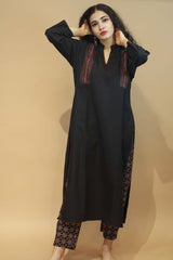Riya | Embroidered Cotton Kurta | Black