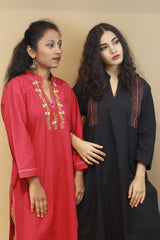 Hand Embroidered Long Kurta in Black