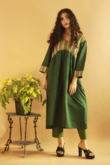 Gathered Yoke Boho Kurta - Green