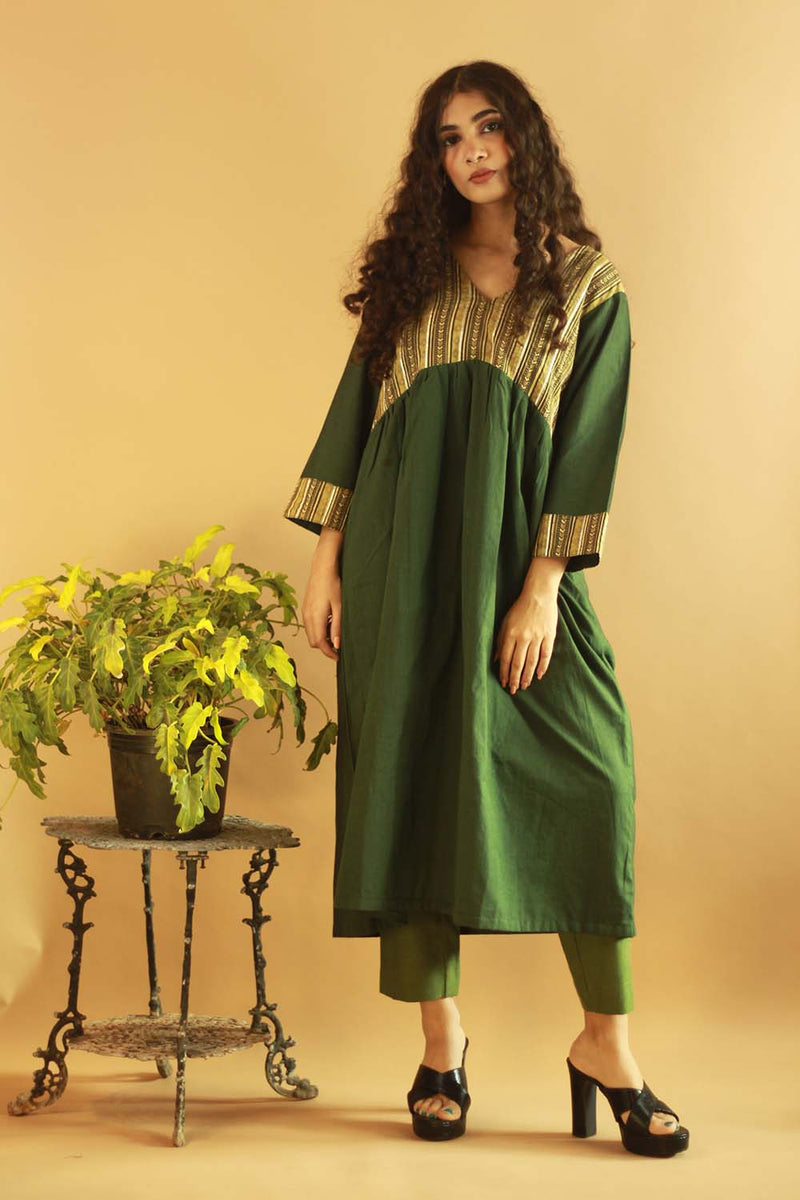 Gathered Yoke Boho Kurta - Green