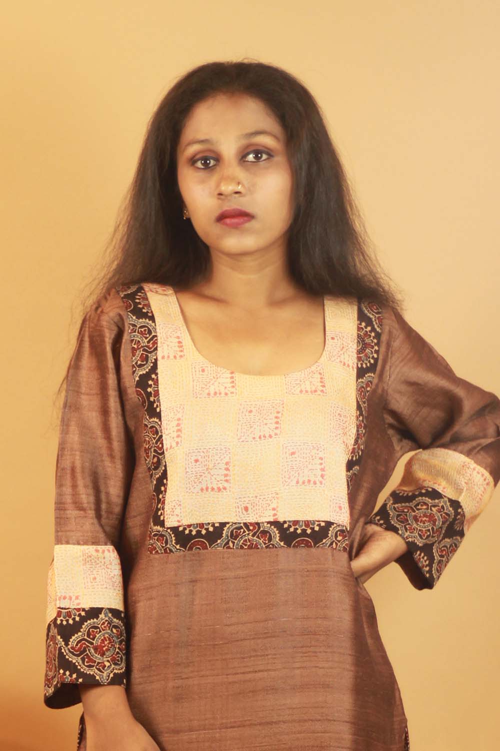 Pure Tussar Silk Kurta with Ajrakh