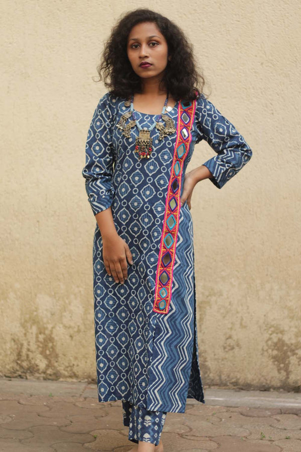 Indigo Kurta with Mirrorwork Patti