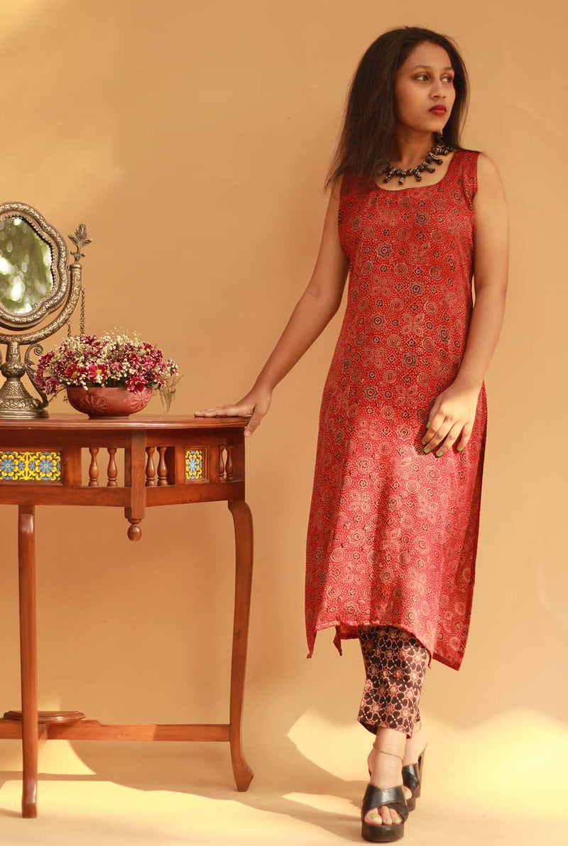 Sahaj | Ajrakh Modal Silk Kurta | Red Universe