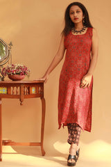 Modal Silk Kurta in Universe Ajrakh- Red