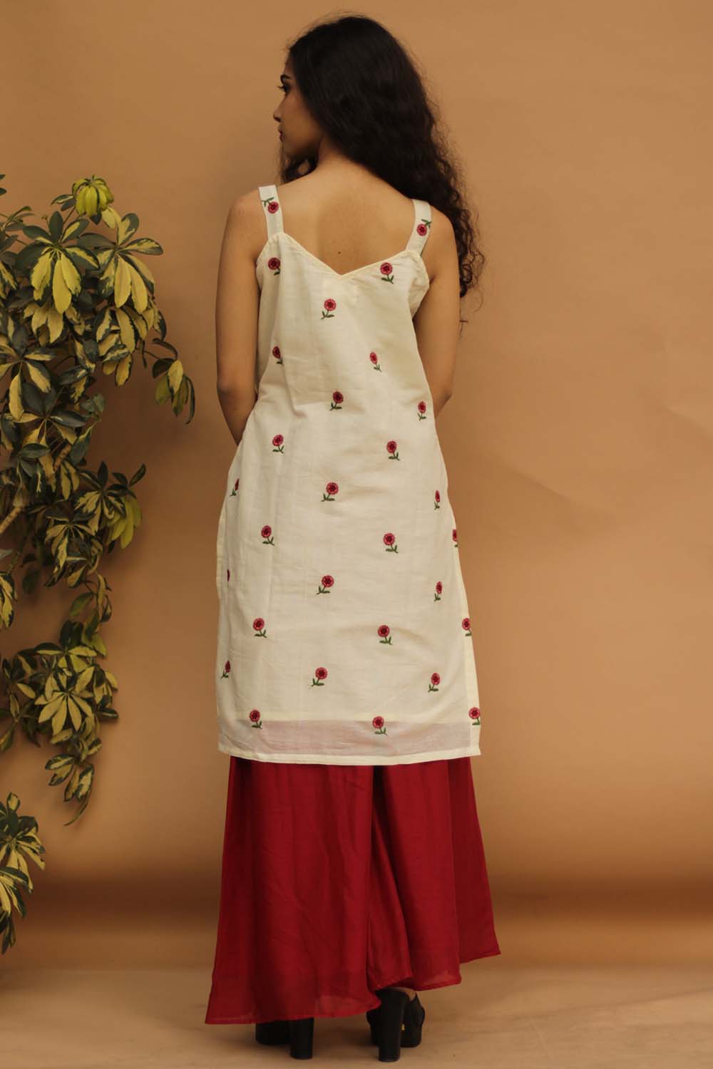 Strappy Short Kurta in Embroidered Mul