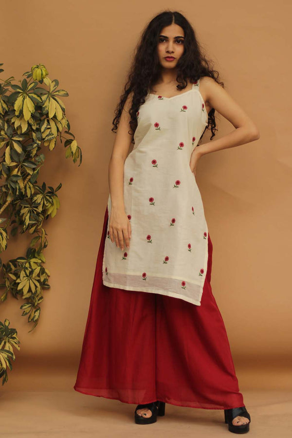 Off White New Designer Kurti with Palazzo Pants |Muslin Kurti Palazzo Set