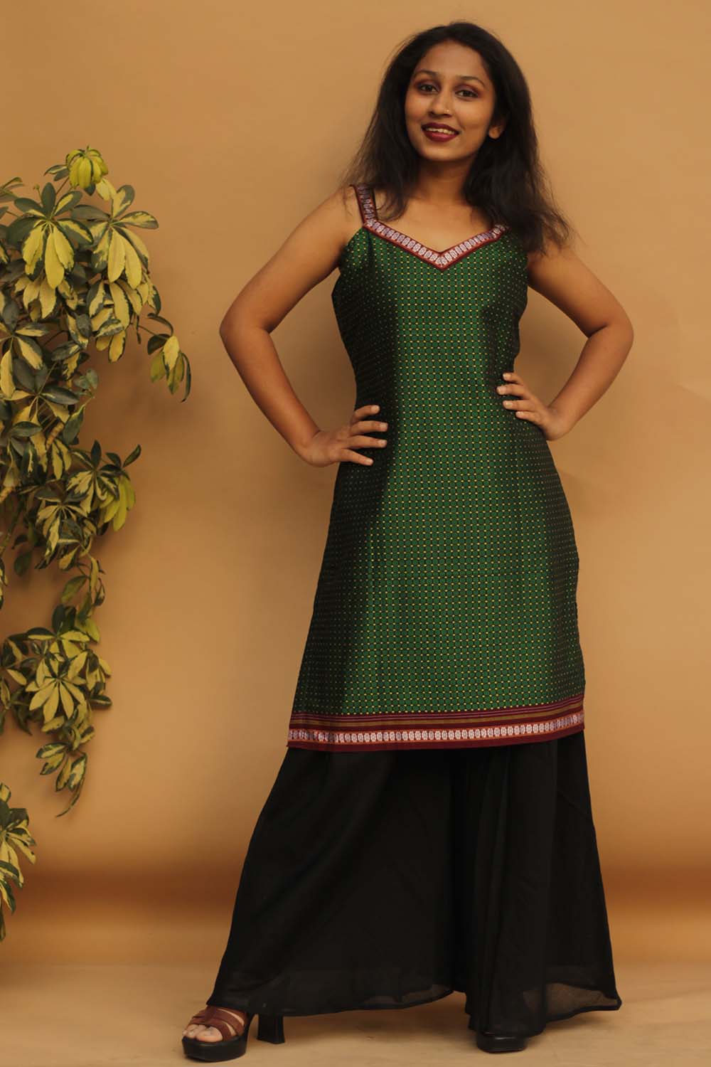 Strappy Short Kurta - Green Khunn
