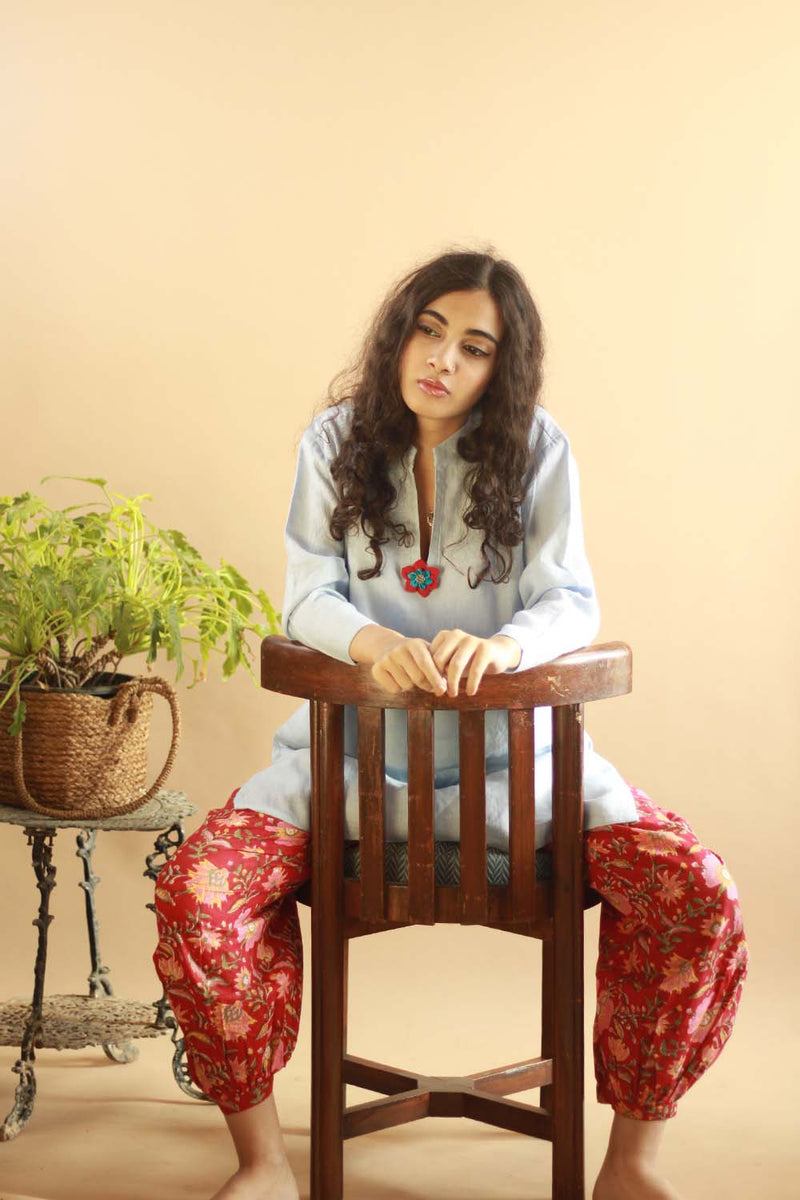 Short Kurta in Baby Blue Linen
