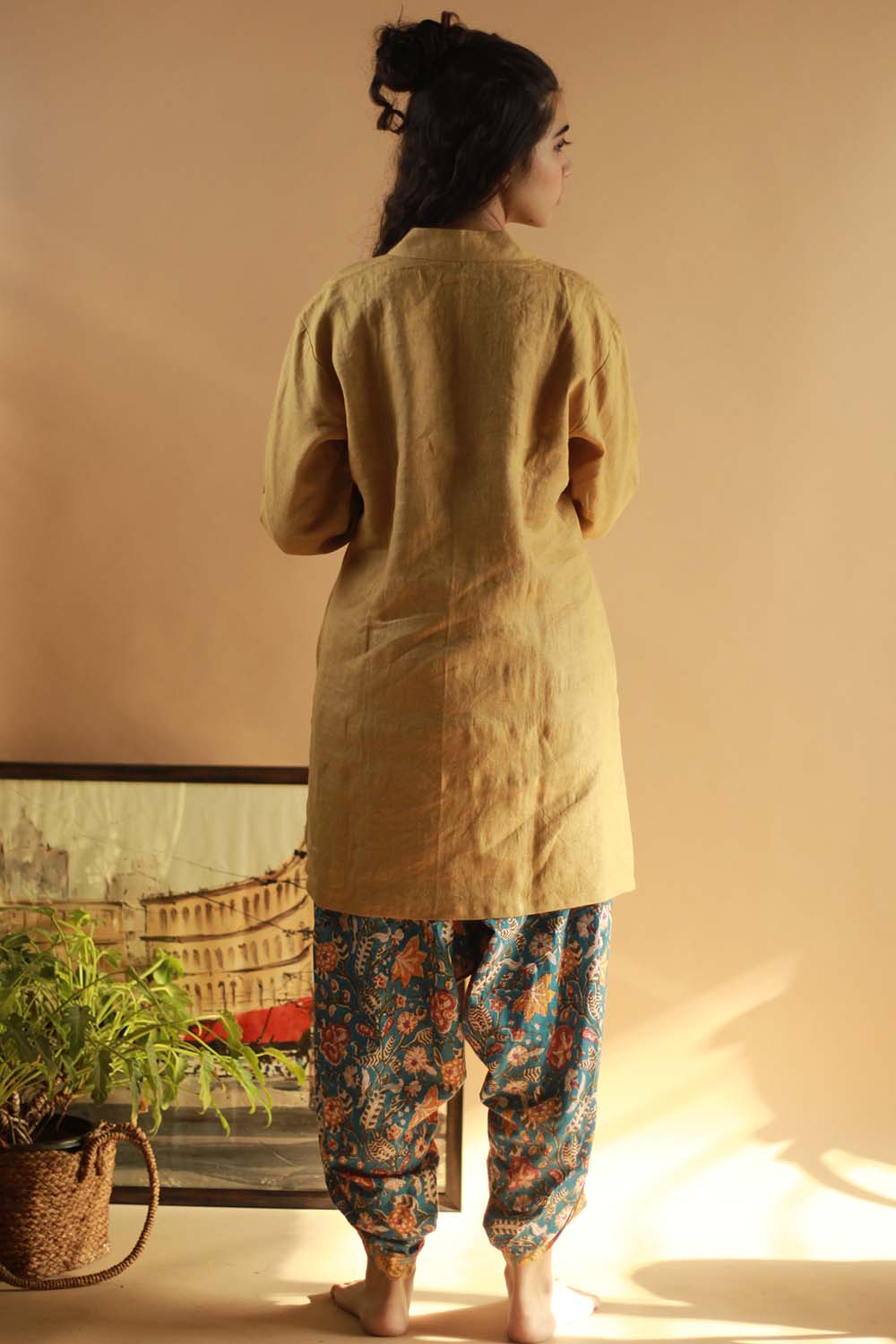 Short Kurta in Beige Linen