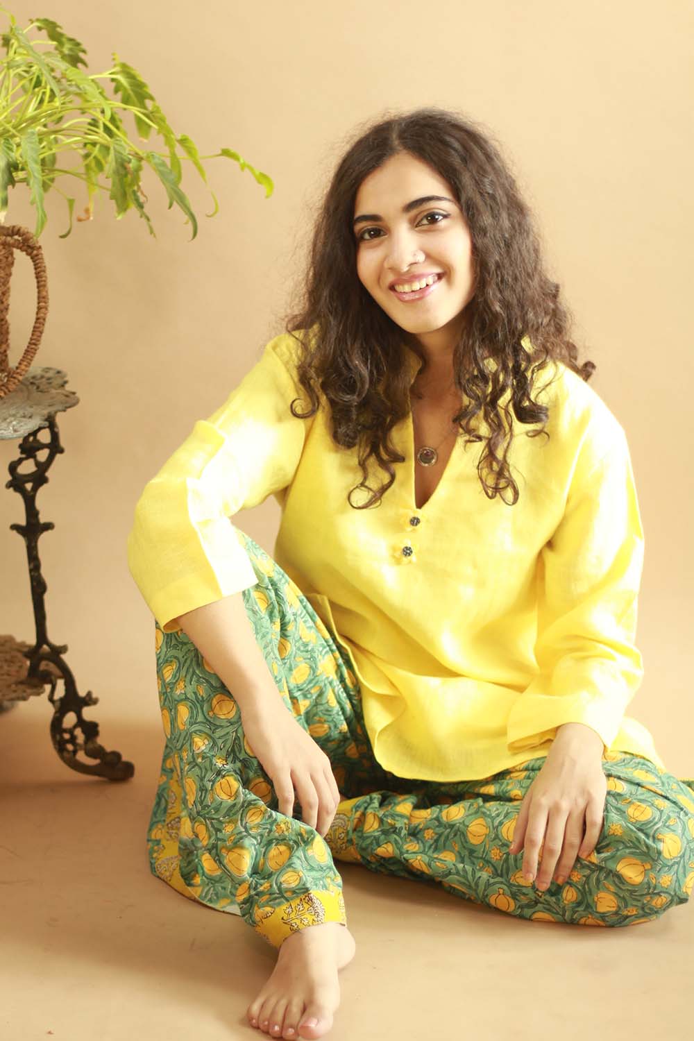 Short Kurta in Lemon Yellow Linen
