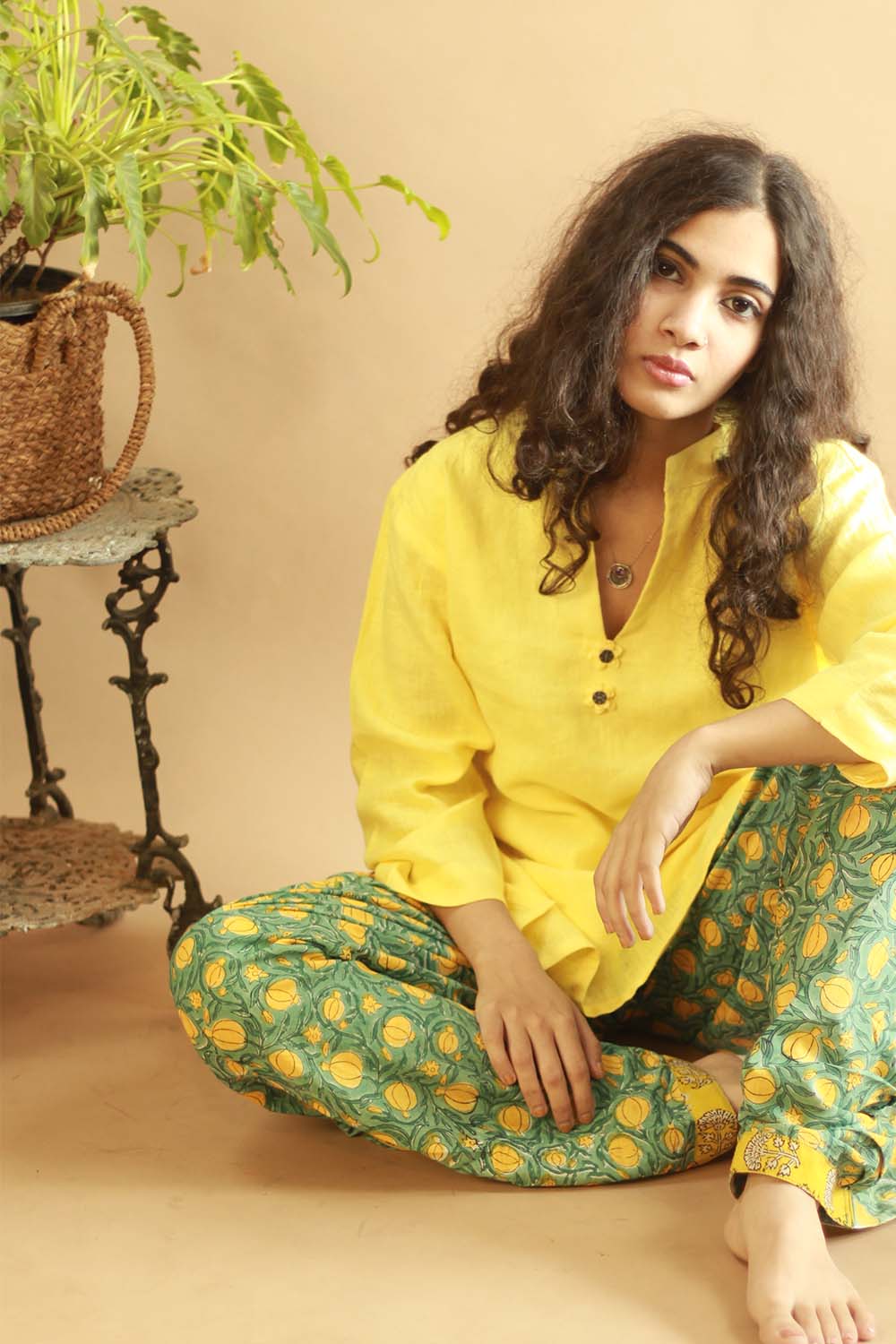 Short Kurta in Lemon Yellow Linen