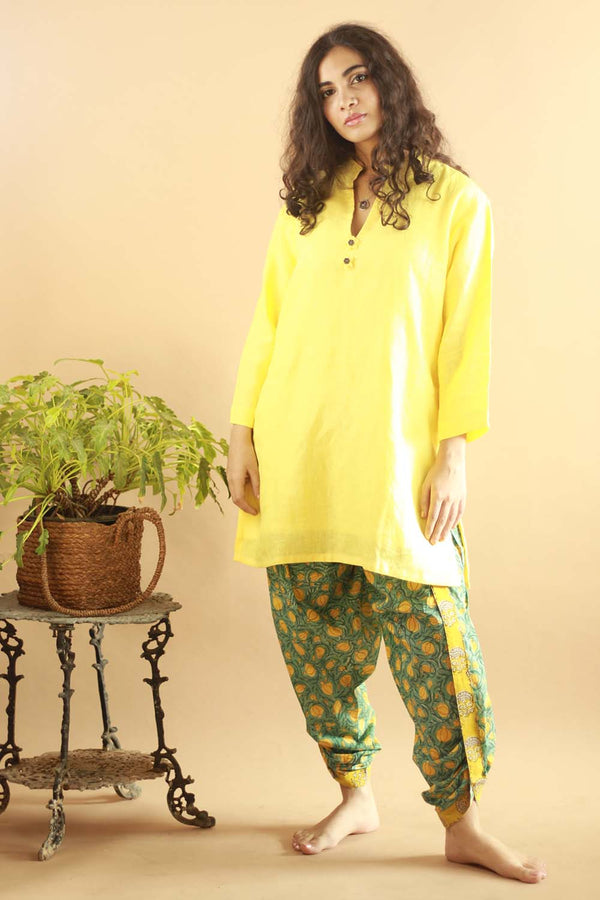 Short Kurta in Lemon Yellow Linen