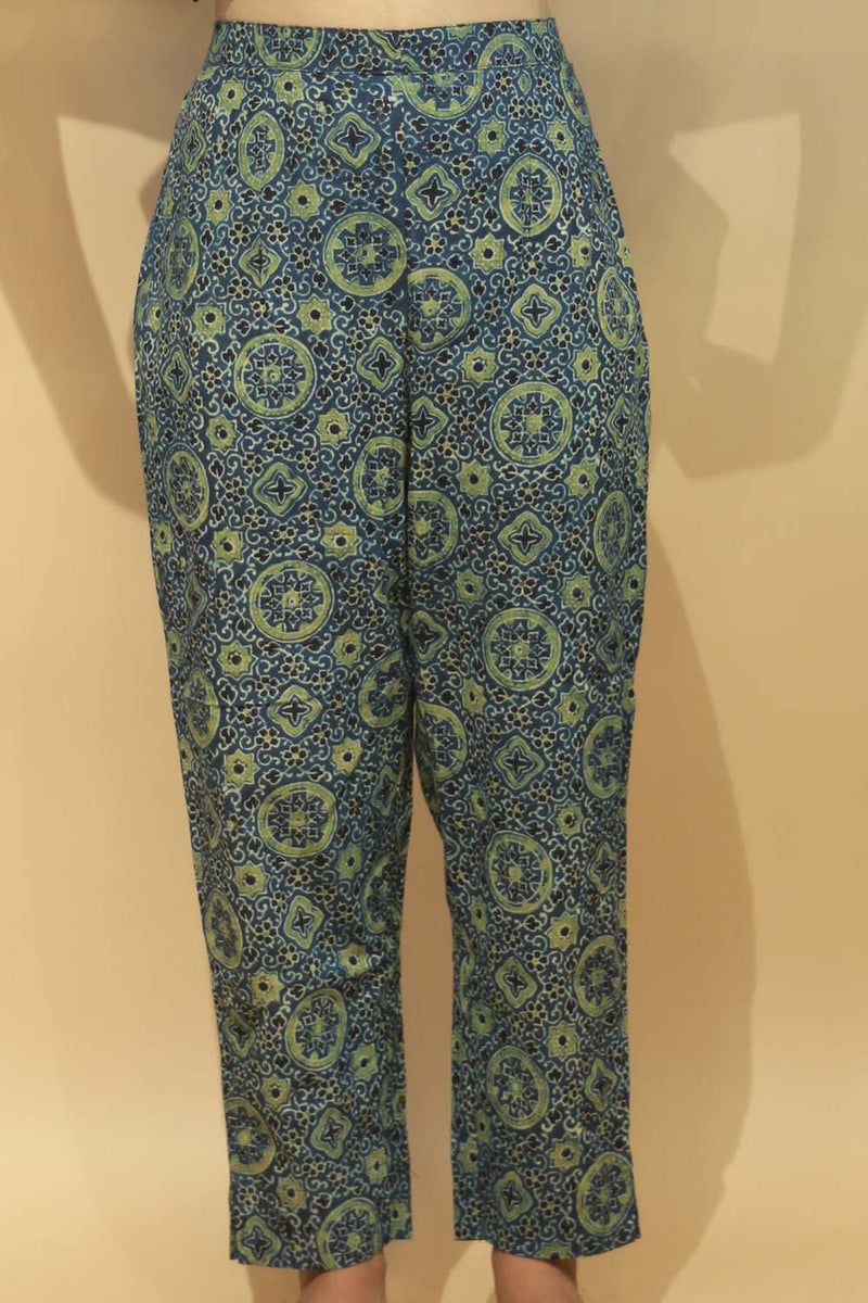Pranava | Slim Pants |  Green Ajrakh