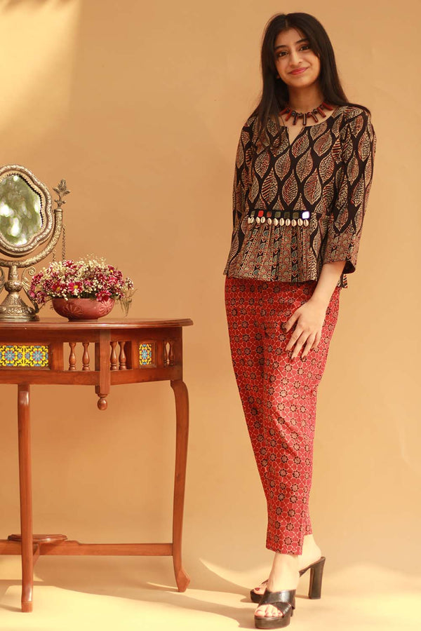 Slim Pants in Red  Ajrakh Trellis